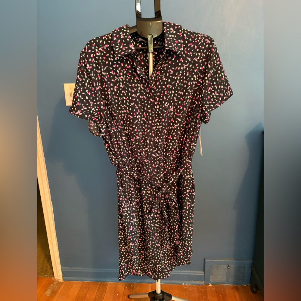 Navy, Pink, and White Shirt Dress